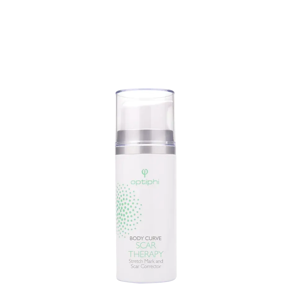 Optiphi Scar Therapy lotion with niacinamide, peptides and hemp seed oil to hydrate skin, improve texture and support the appearance of scars and stretch marks