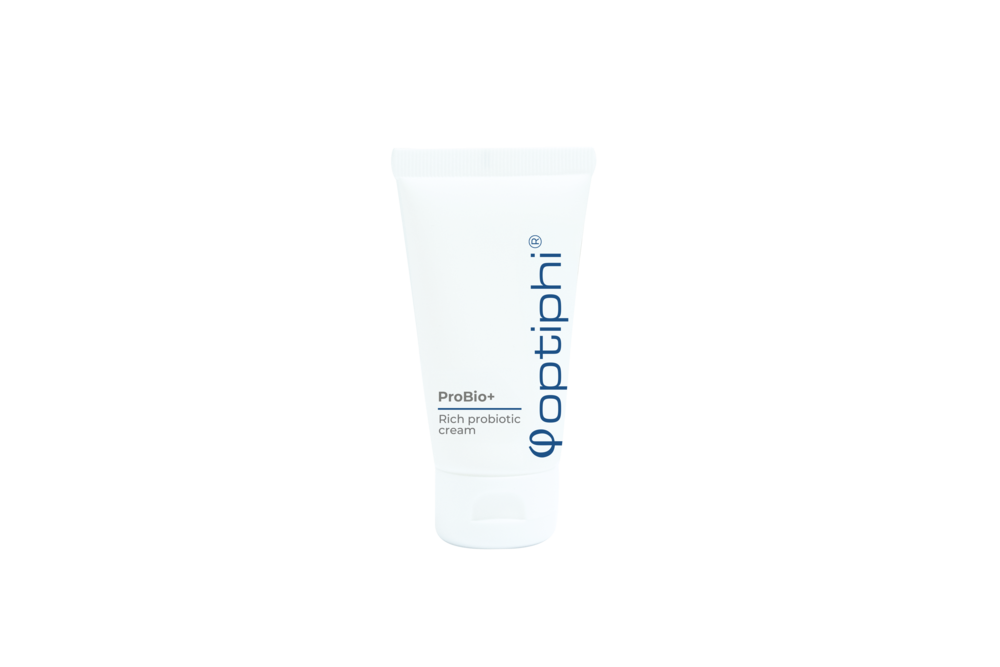 Optiphi ProBio+ probiotic moisturiser and overnight mask with fermented ingredients, peptides and ceramides to support hydration and balanced skin care